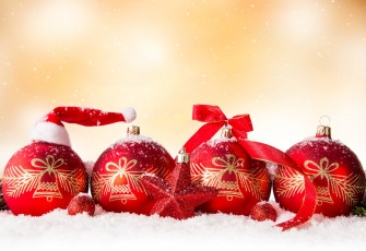 Картинка праздничные шарики new year игрушки елочные снежинки снег шары красные узор золото бант звёздочки новый год christmas декорации рождество