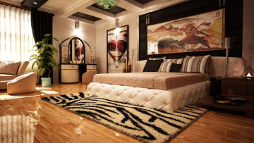 Картинка 3д+графика realism+ реализм мебель кровать комната спальня