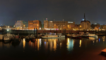 Картинка города -+огни+ночного+города дома река огни гамбург ночь