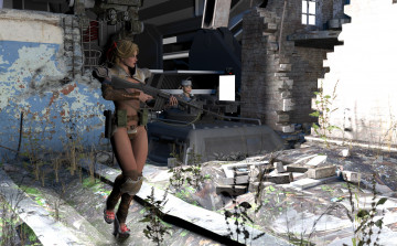 Картинка 3д+графика фантазия+ fantasy руины оружие фон взгляд девушки