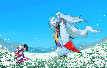 Картинка аниме inuyasha anime field кимоно kimono фанарт fanart самурай samurai сэссёмару арт рисунок art инуяша луг meadow поле sesshomaru