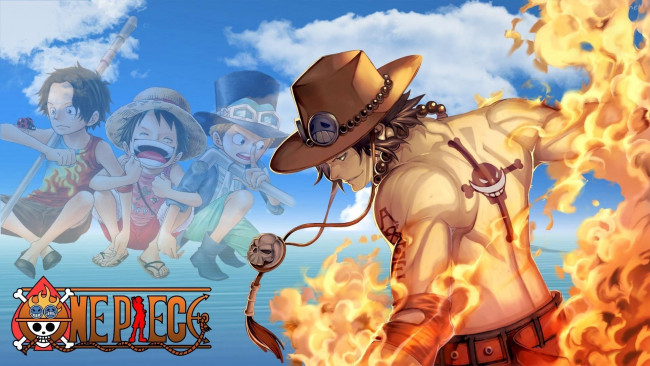Обои картинки фото аниме, one piece, огонь, арт, парень, шляпа, пламя