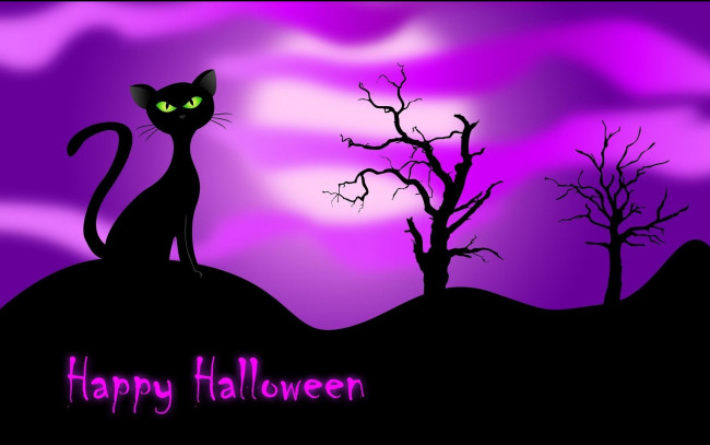 Обои картинки фото праздничные, хэллоуин, кошка, happy, halloween, черная, ночь