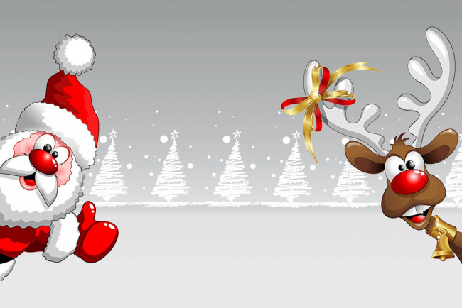 Обои картинки фото праздничные, векторная графика , новый год, рождество, открытка, новый, год, олень, дед, мороз