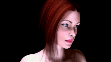 Картинка 3д+графика портрет+ portraits рыжая фон взгляд девушка