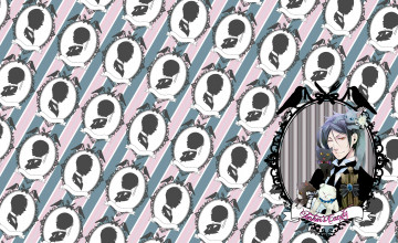 Картинка аниме kuroshitsuji подмигивание полосы силуэт виньетка котята портрет рамка темный дворецкий овал sebastian michaelis