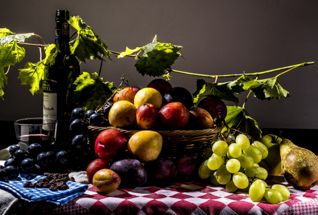 Обои картинки фото еда, натюрморт, фрукты, вино
