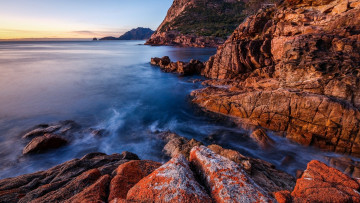 Картинка природа побережье закат берег море скалы