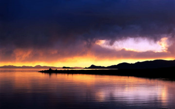 Картинка природа реки озера холмы берег небо закат река тучи