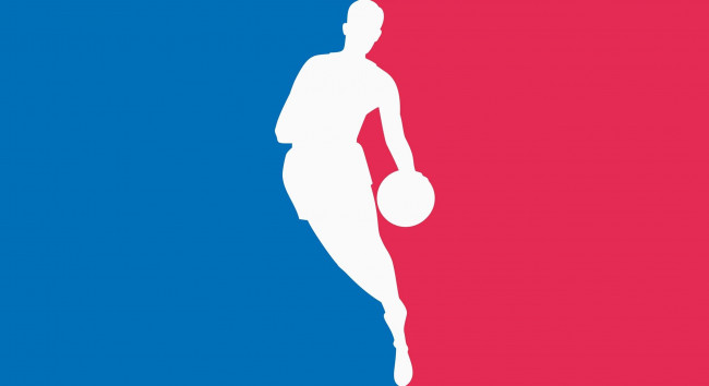 Обои картинки фото спорт, 3d, рисованные, баскетболист, красный, синий, силуэт, мяч