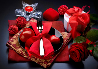 Картинка праздничные день св валентина сердечки любовь коробка подарок сервировка свеча роза