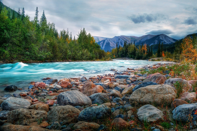 Обои картинки фото природа, реки, озера, течение, горы, поток, камни, деревья