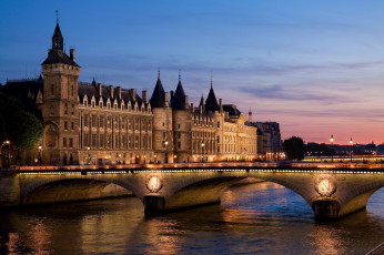 Картинка города париж франция здания река мост