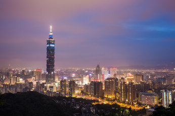 обоя города, тайбэй, тайвань, ночь, небоскреб, панорама