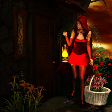 Картинка 3д+графика fantasy+ фантазия девушка фонарь корзина цветы