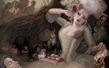 Картинка фэнтези девушки девушка пирожные ягоды маска люди волк