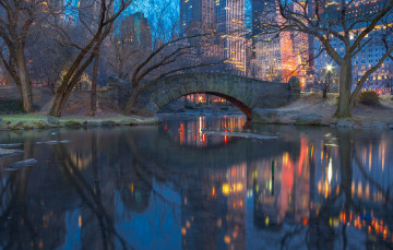 Картинка города нью-йорк+ сша нью-йорк центральный парк сумерки огни