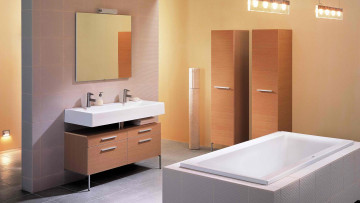 Картинка интерьер ванная+и+туалетная+комнаты шкафы ванна умывальник