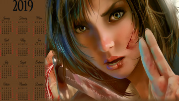 Картинка календари фэнтези взгляд оружие девушка лицо