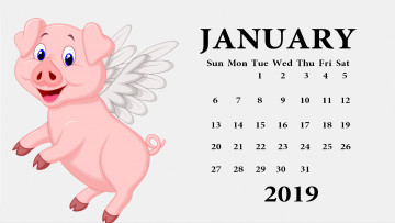 обоя календари, рисованные,  векторная графика, свинья, крылья, поросенок