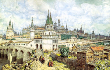 Картинка рисованное аполлинарий+васнецов город люди старина