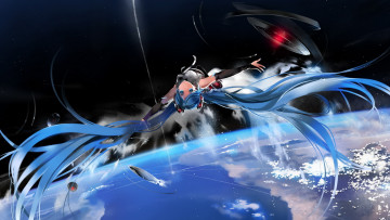 Картинка аниме vocaloid космос мику наушники полет