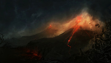 Картинка фэнтези иные миры времена извержение вулкан огонь лава