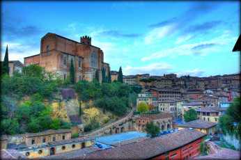 Картинка сиена италия города панорамы дома крыши небо