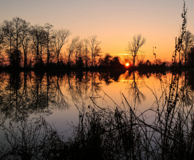 Картинка природа восходы закаты вечер река солнце лес заря