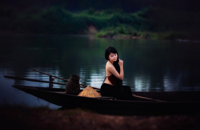 Обои картинки фото девушки, -unsort , азиатки, лодка