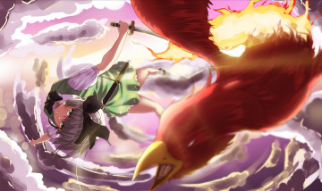 Картинка аниме touhou арт hk-zxd0554 меч взгляд облака птица небо девушка konpaku youmu