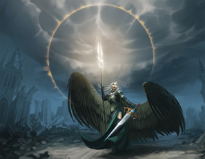 Картинка фэнтези ангелы avacyn ангел меч крылья девушка арт