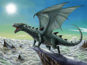 Картинка фэнтези драконы дракон скалы облака крылья