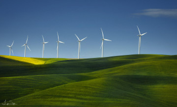 Картинка разное мельницы трава ветряки природа поле