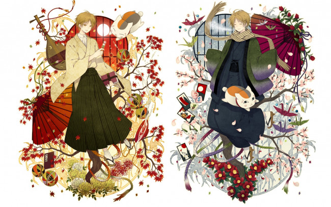Обои картинки фото аниме, natsume yuujinchou, нацуме, тетрадь, дружбы