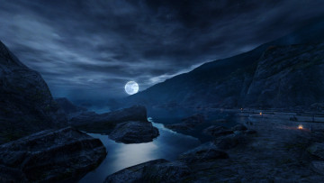 Картинка природа реки озера луна река ночь горы
