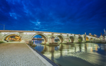 Картинка города -+мосты река небо македония скопье ночь мост огни