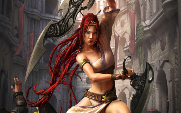 Картинка фэнтези девушки воинственная драка мечи амазонка девушка