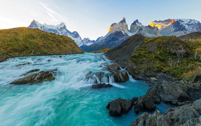 Обои картинки фото природа, реки, озера, Чили, Чистая, река, в, национальном, парке, торрес-дель-пайне