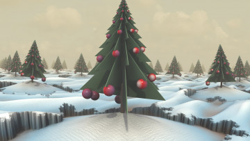 Картинка 3д+графика праздники+ holidays снег елка игрушки