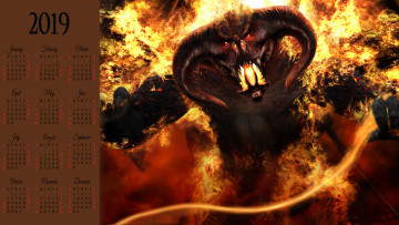 Картинка календари фэнтези рога огонь пламя демон