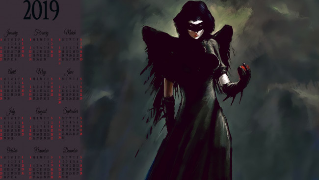 Обои картинки фото календари, фэнтези, женщина, крылья, маска