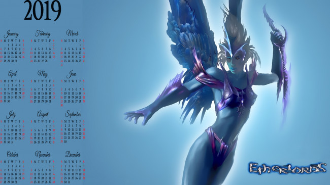Обои картинки фото календари, видеоигры, девушка, воительница, крылья