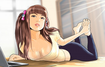 Картинка рисованное люди девушка фон взгляд ноутбук