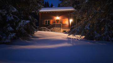 Картинка города -+здания +дома зима снег сугробы дом вечер