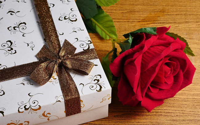 Обои картинки фото праздничные, подарки и коробочки, роза, коробка, подарок, лента, бант