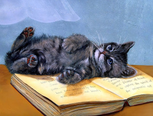 Картинка рисованное животные +коты котенок книга