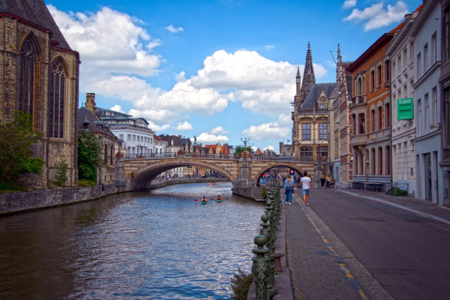 Обои картинки фото города, гент , бельгия, река, набережная, мост