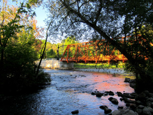 Картинка huron river природа реки озера мост