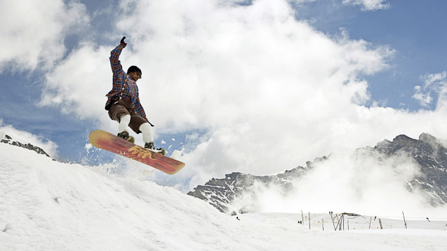 Обои картинки фото спорт, сноуборд, спуск, горы